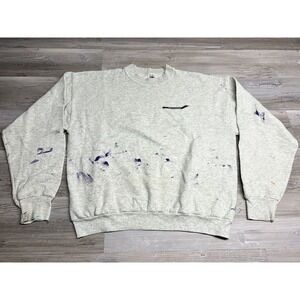 Vintage USA‎ Made Paint Splattered Fruit Of The Loom Sweatshirt Size XL Gray